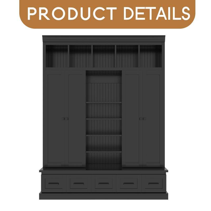 78.7''H Hall Tree with Bench and 5 Storage Cubbies, Modern Entryway Storage Organizer Cabinet , Adjustable Shelves ，Bookshelf