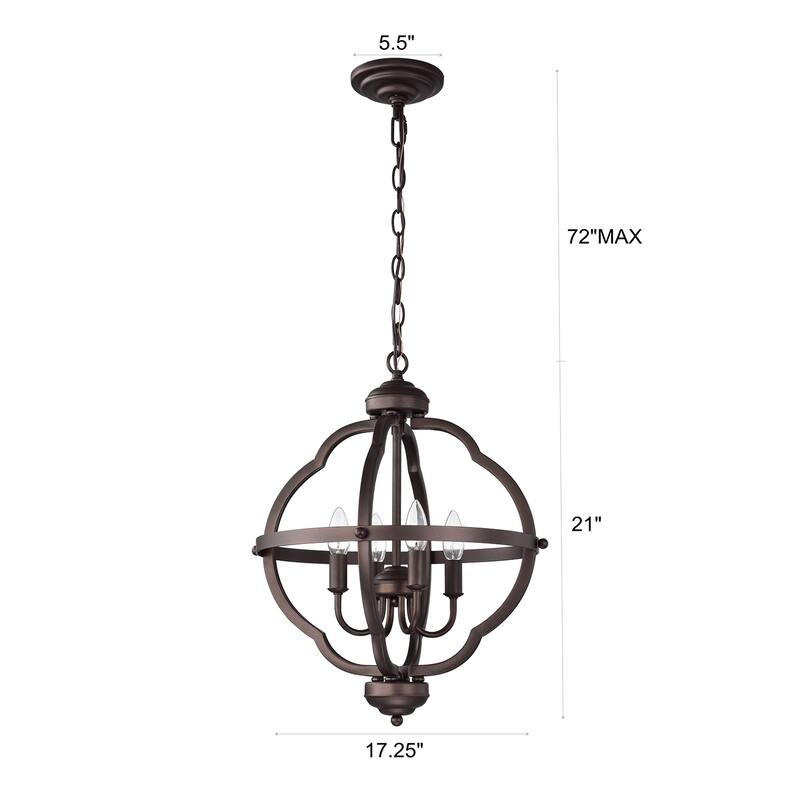 Farmhouse 4-Light Candelabra Pendant Lighting Oil Rubbed Bronze - 17.25*17.25*21-93