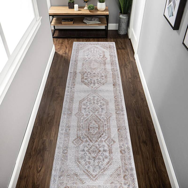 LOOM & LUXE Collection 2X8 Cream/Ivory/Bordered Non-Shedding Area Rug - 96" D x 26" W x 0.35" H