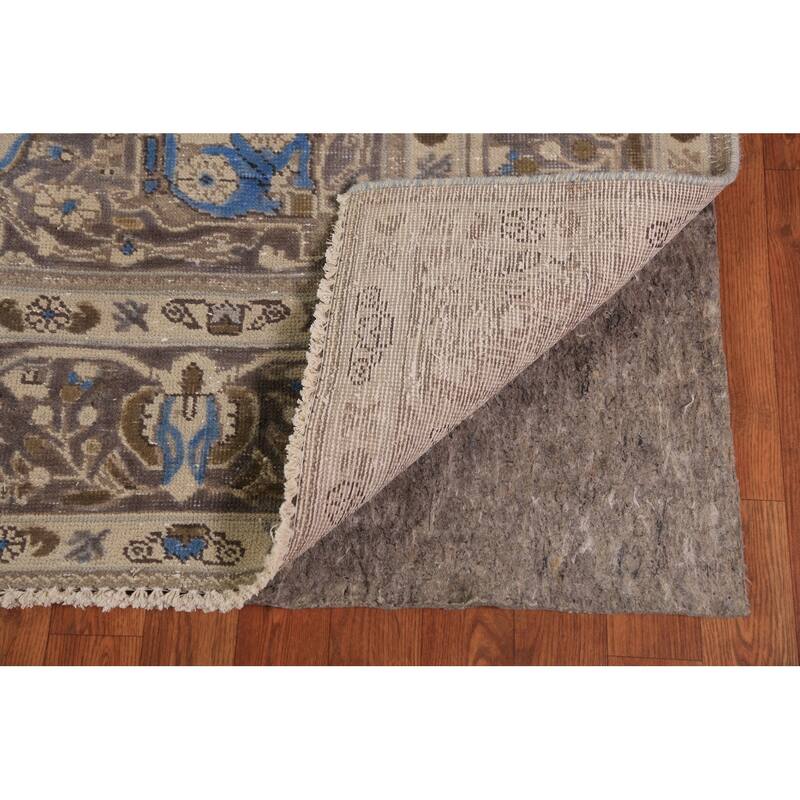 Floral Tabriz Persian Area Rug Beige Hand-Knotted Wool Carpet - 6'8"x 9'6"