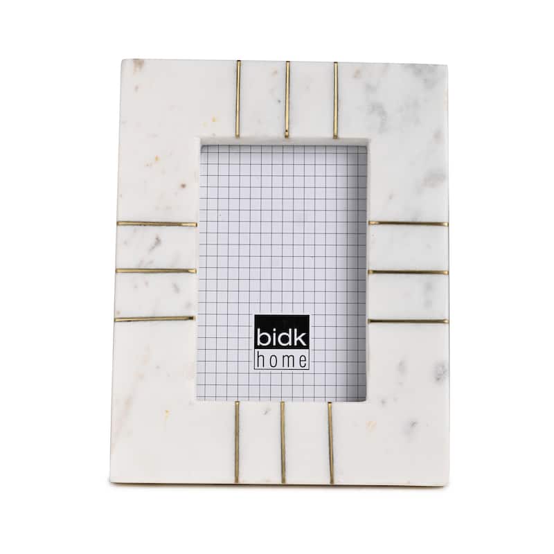 Marble Photo Frame W/Brass Inlay Opal White