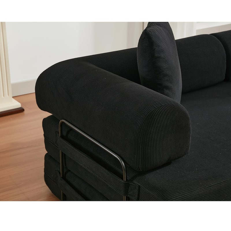 3-Seat L-Shaped Sleeper Sofa Bed with Movable Armrests and Corduroy Fabric