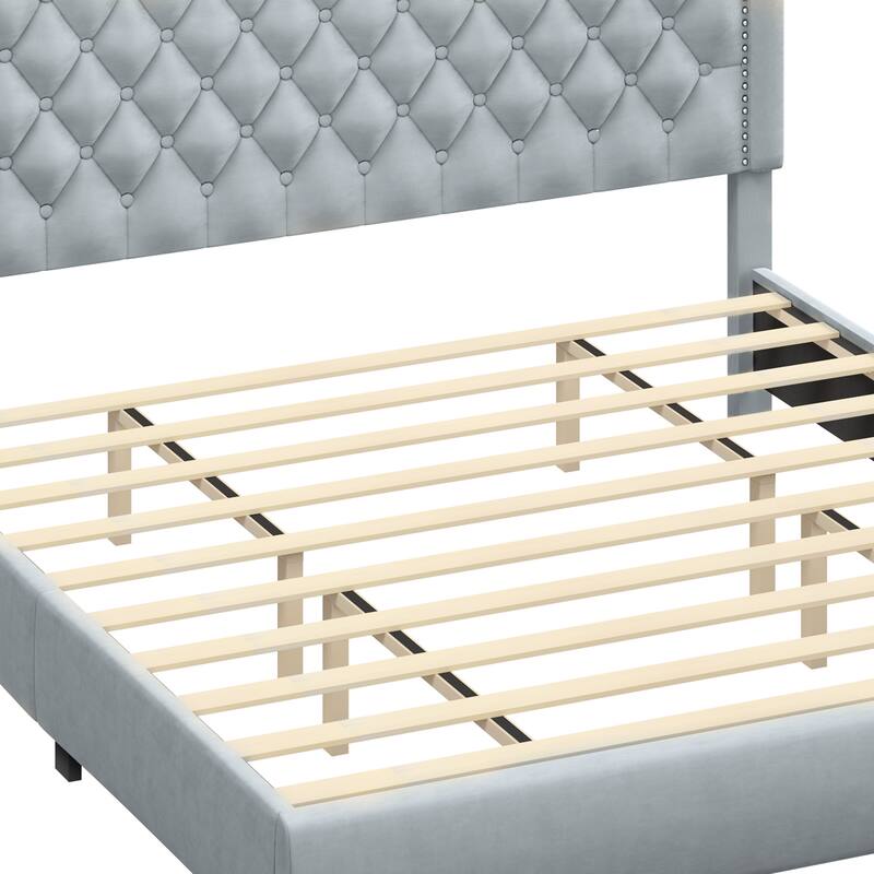 Moasis Upholstered Tufted Bed Frame with Adjustable Height Headboard