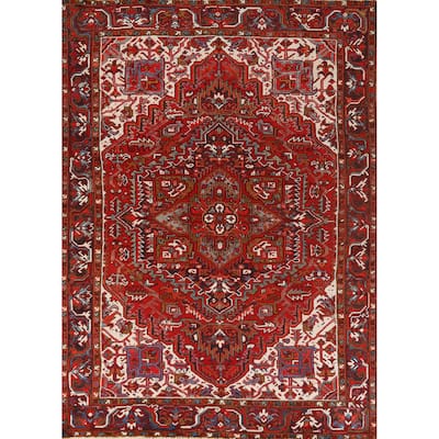 Hand Knotted Oriental 100% Wool Carpet Traditional Medallion Red Heriz Area Rug - 10' 4'' X 7' 6''
