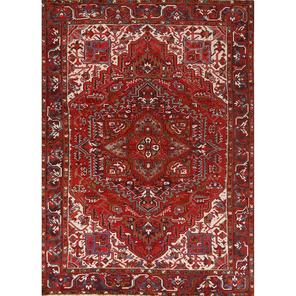 Hand Knotted Oriental 100% Wool Carpet Traditional Medallion Red Heriz Area Rug - 10' 4'' X 7' 6''