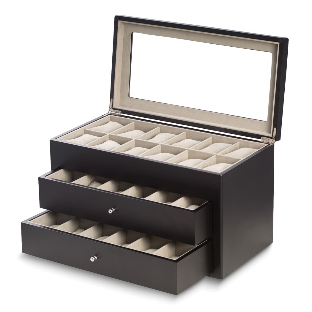 【半額】 Curata Matte Lined Velour 2-Drawer Lid Glass Finish Black オフィス用品