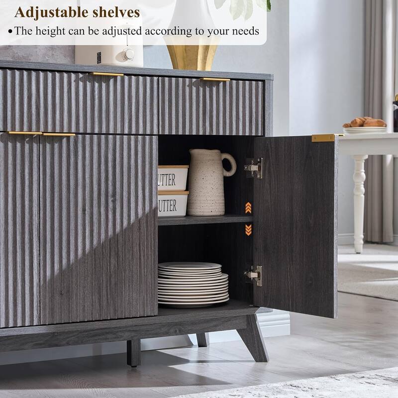 Modern Fluted Buffet Sideboard Cabinet, Buffet Table Coffee/Wine Bar