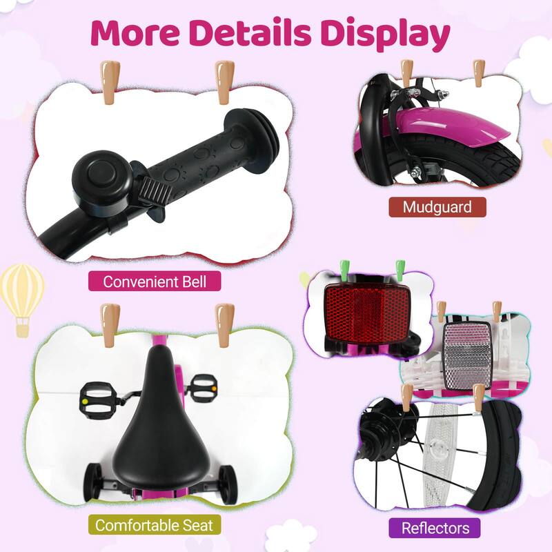 Costway 12”/14”/16”/18” Kids Bike with Training Wheels, Basket, Hand & - See Details