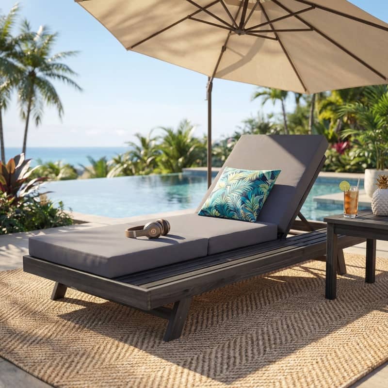 79" Outdoor Lounge Chaise Patio Furniture Set With Lounge Cushion