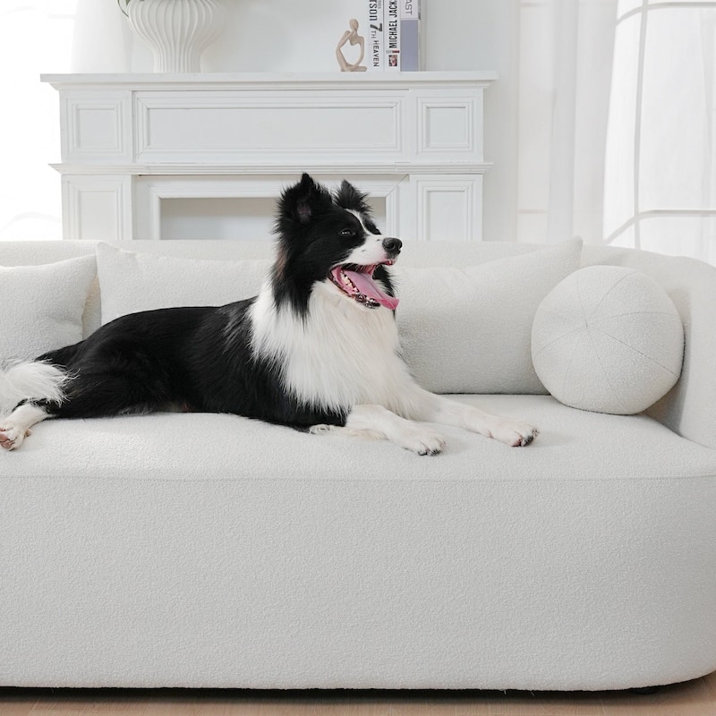 KINWELL 3-Seater Sherpa Boucle Upholstered Sofa Couch for Living Room Lounge, 85" W