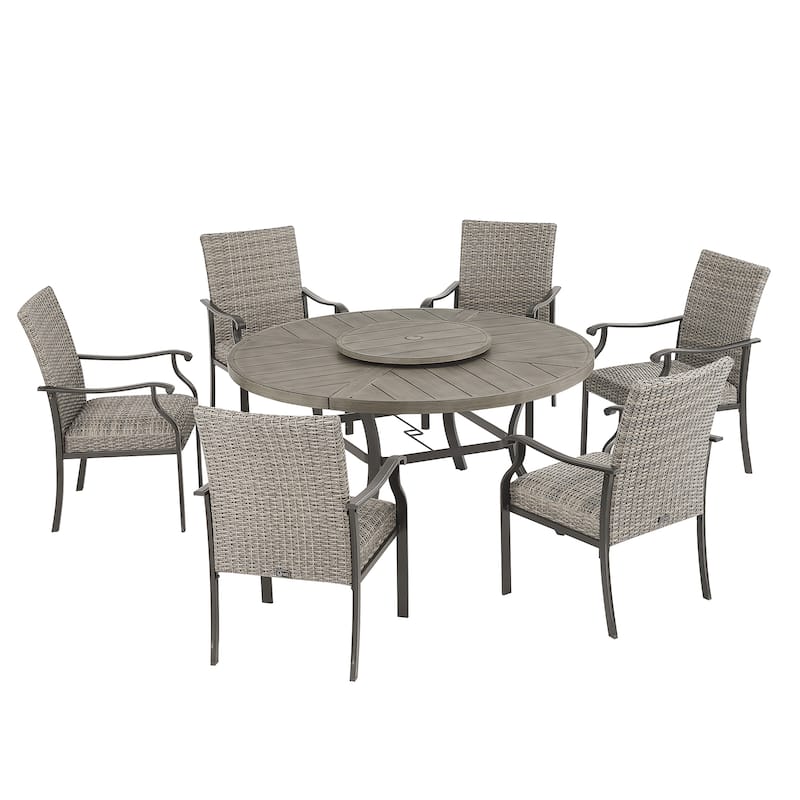 Patio Aluminum Round 59.5" Dining Table Set With Removable Lazy Susan