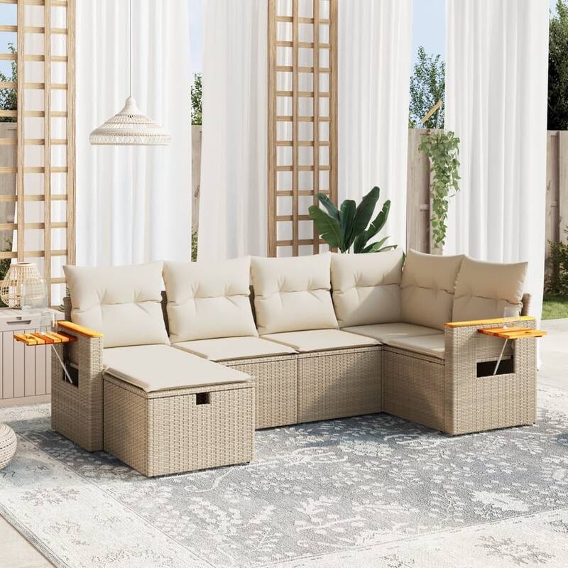 vidaXL Patio Sofa Set with Cushions Outdoor Conversation Furniture Poly Rattan - Beige without table - 24.4 x 24.4 x 27.2 in