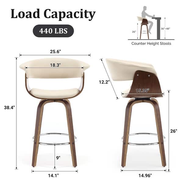 dimension image slide 1 of 14, 26"/29" Faux Leather Swivel Bar Stools, Wood Counter Stool