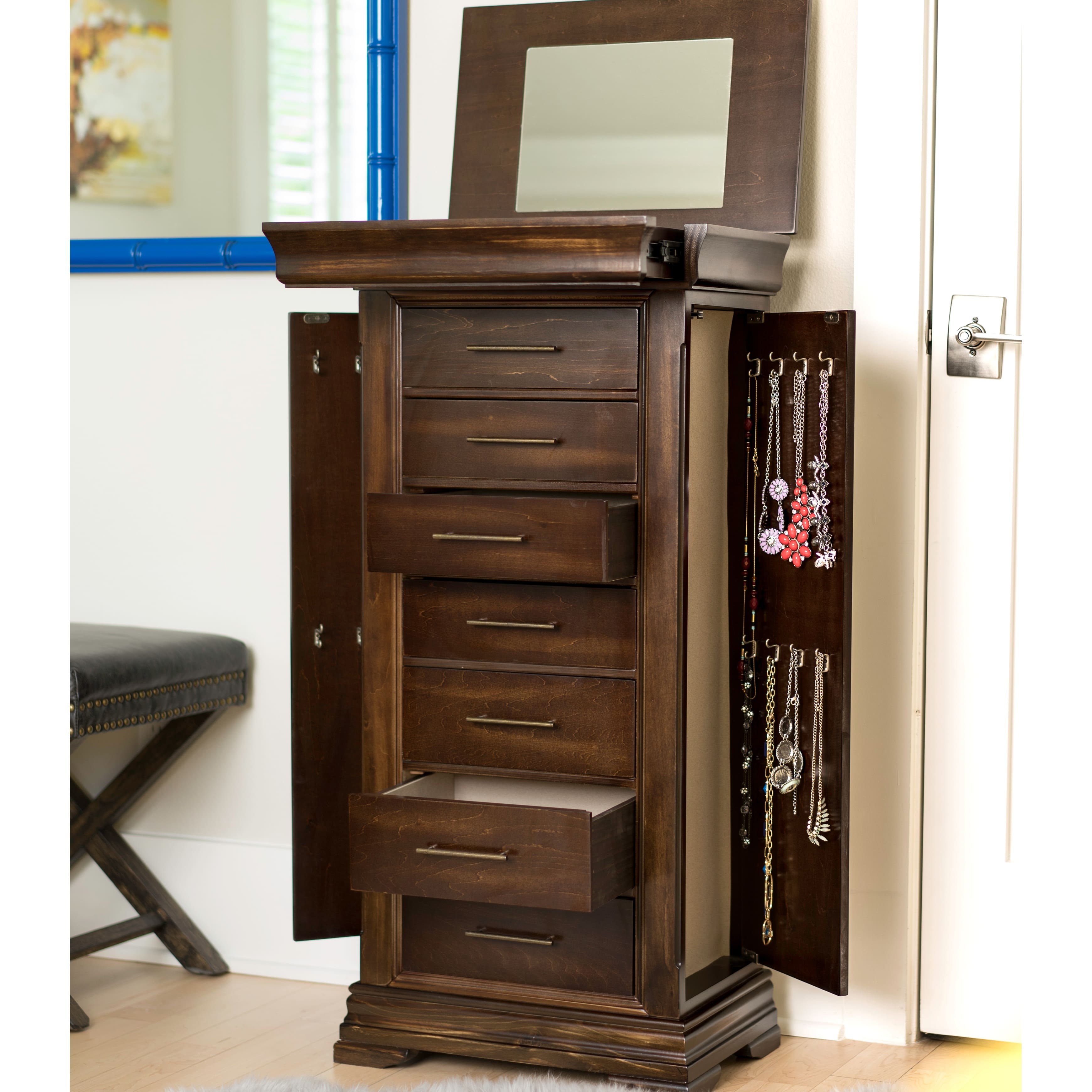 Hives & Honey Haley Walnut Jewelry Armoire 20"w x 13"d x 42"h Bed