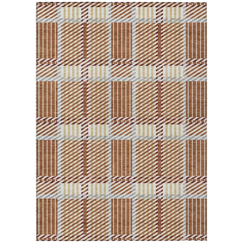 Machine Washable Indoor/ Outdoor Geometric Stripe Chantille Rug