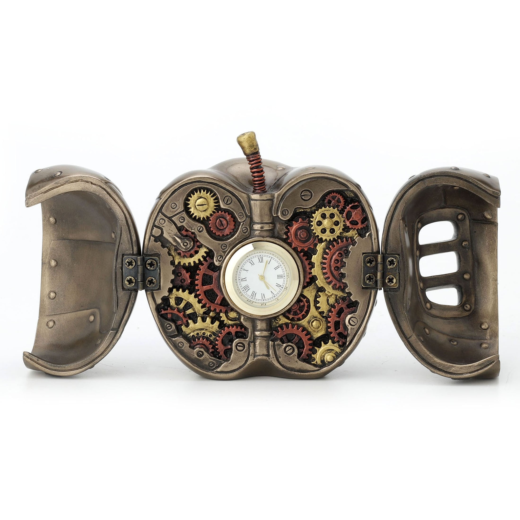 3.54 in H Steampunk Mechanicus Apple Clock, Poly Resin