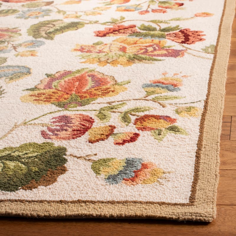 SAFAVIEH, Handmade Chelsea Jurendine French Country Floral Wool Rug - 1'8" x 2'6" - Ivory
