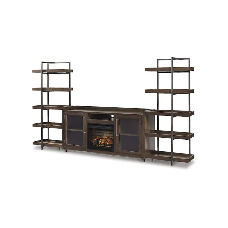 Signature Design by Ashley Starmore Brown 3-Piece Wall Unit with Electric Fireplace - 130.25"W x 19.25"D x 71.25"H