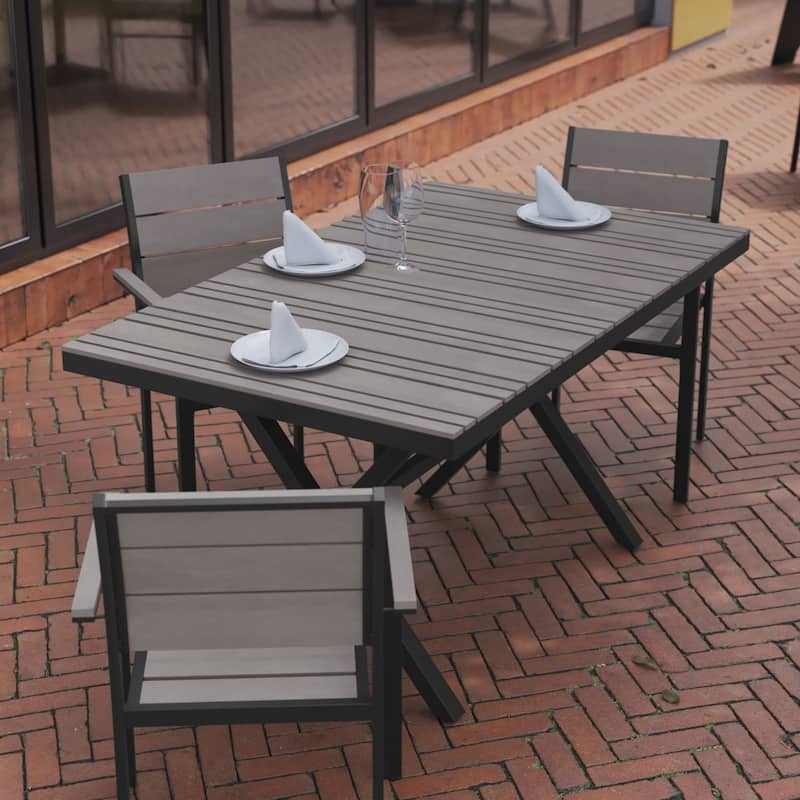 Commercial Grade Polyresin Slat Outdoor Patio Table