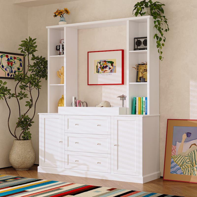 Dresser Storage Cabinet with Drawers and Adjustable Shelves, Diaper Changing Table, Display Shelf, Bookshelf