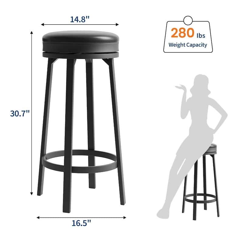 30'' Swivel Bar Stools Set of 4, Counter Height Bar Stools with Footrest，Backless Round Design with Waterproof