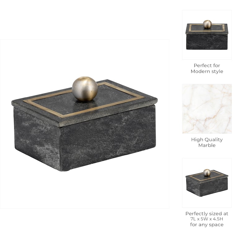Decorative Box Marble Stone Metal Brass Modern Storage Container with Removable Lid