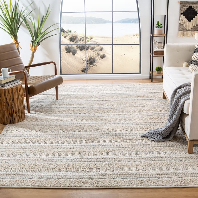 SAFAVIEH Handmade Natura Ingiridur Stripe Cotton Rug - 9' x 12' - Ivory