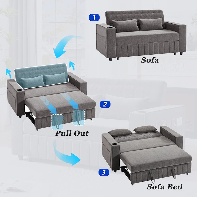 Roomfitters 61.4" Pull-Out Convertible Loveseat Sofa Bed with Adjustable Backrest for Living Room
