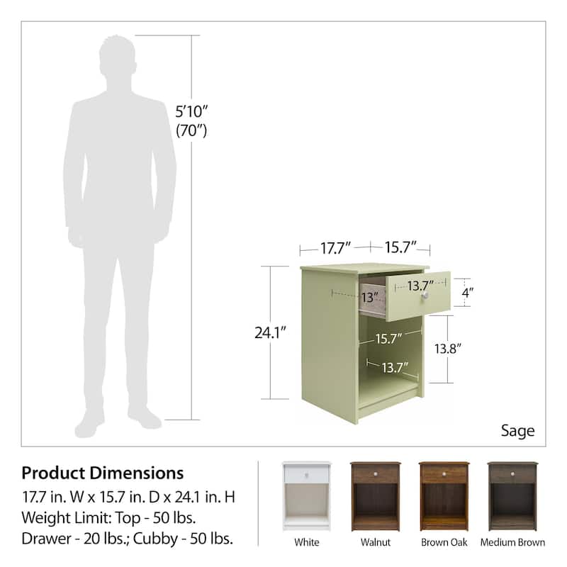 Ameriwood Home Ellery Nightstand with Drawer