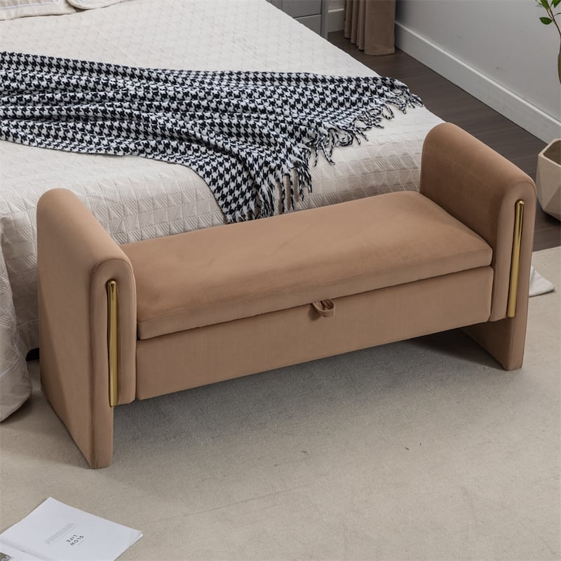 Storage Bench Bedroom Bench With Gold Metal Trim Strip For Living Room
