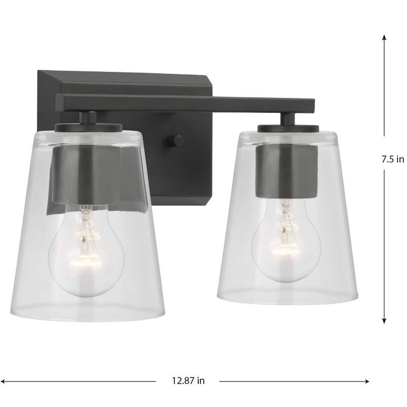Vertex Collection Two-Light Matte Black Clear Glass Contemporary Bath Light - 12.87 in x 6.25 in x 7.5 in
