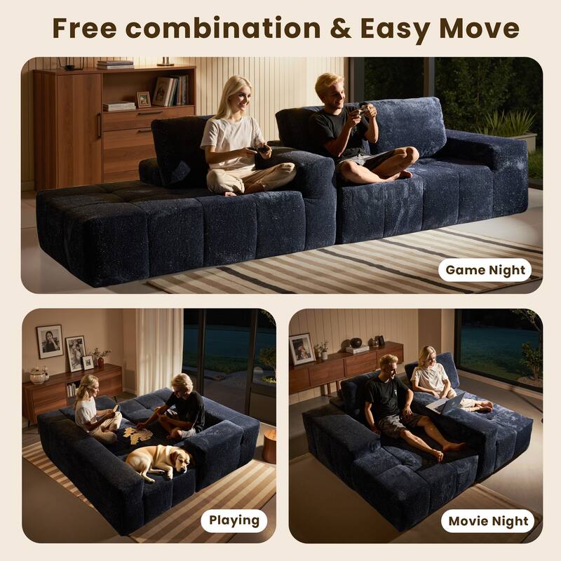 HOOOWOOO Modern Sparkly Velvet Fabric Chaise Sofa Couch