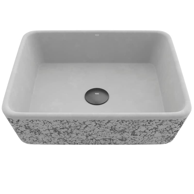 VIGO Marigold 18"L x 14"W x 5"H Rectangular Bathroom Vessel Sink - Concreto Stone