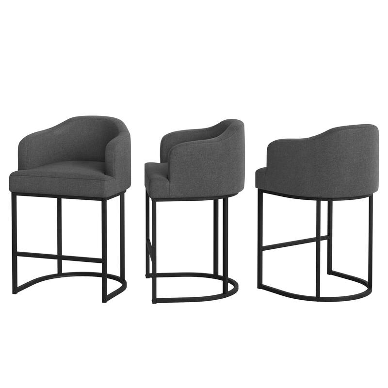 26.in Modern Set of 3 Barstool Fabric/Leather Upholstered Counter Height Stool with Metal Frame for Kitchen Island