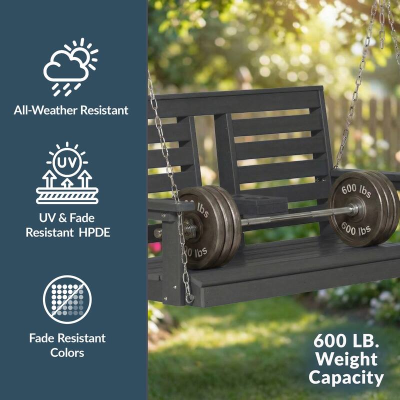 Nashville Poly 54 Inch Porch Swing with Folding Cup Holder