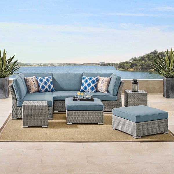 slide 12 of 53, Corvus 8-piece Aluminum Wicker Patio Sectional Conversation Set Blue