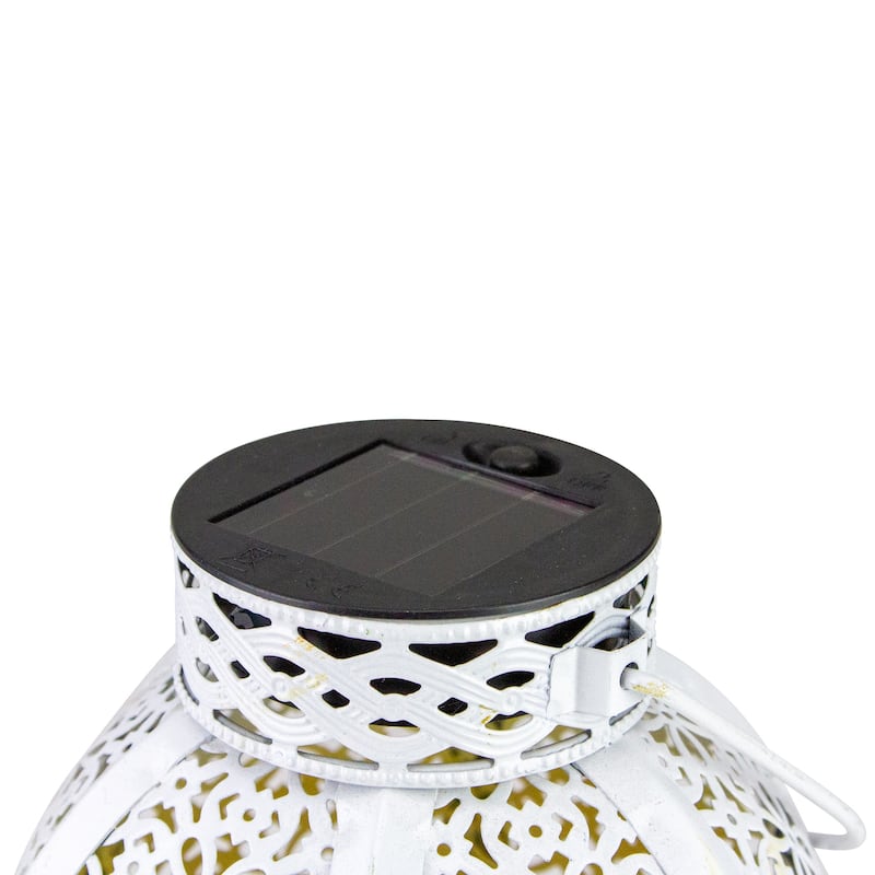7" White Integrated Floral Pattern Outdoor Solar Lantern with Handle - 7