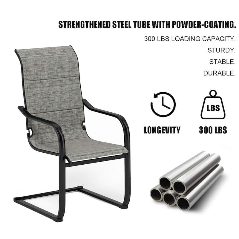 MAISON ARTS 9 Pieces Patio Dining Set, 60 Inch Square Metal Table and Sling Dining Rocking Chairs