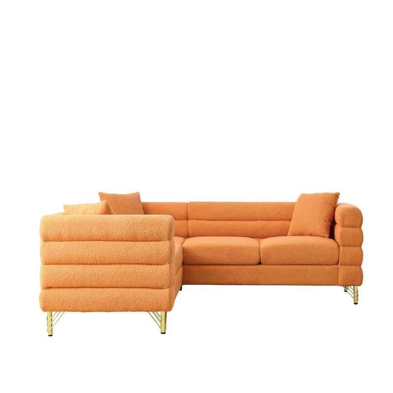 Modern Corner Sofa with Teddy Fabric and Metal Legs, 3-Seater with 3 Pillows