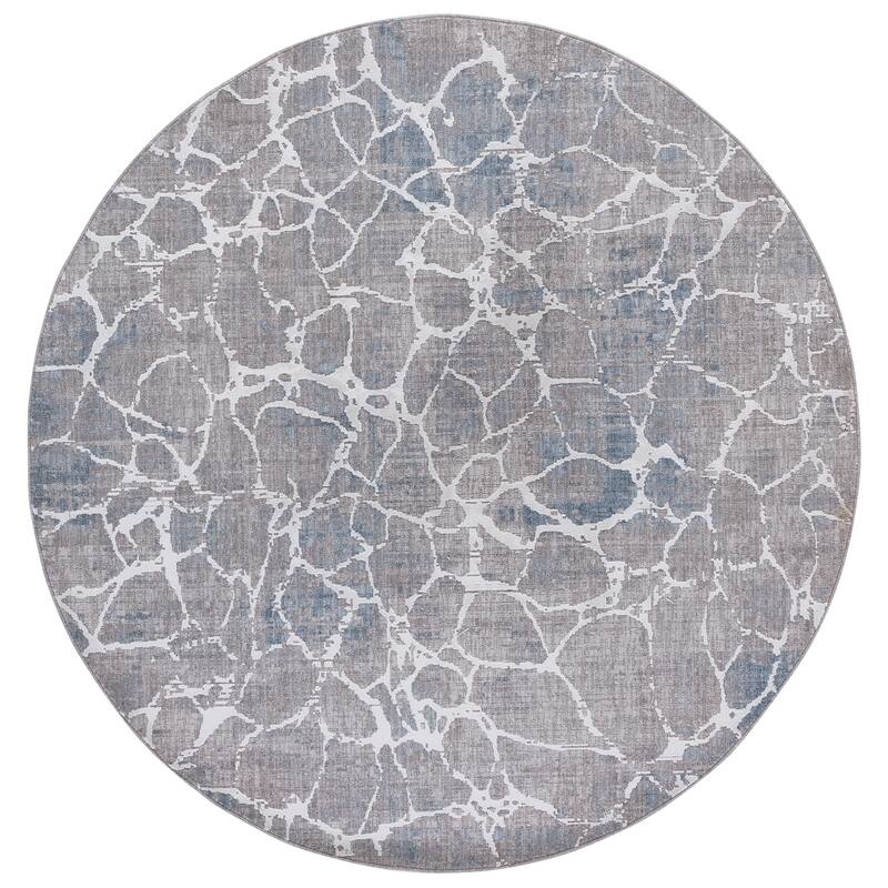 SAFAVIEH Finley Argita Modern Abstract Rug - 6'7" Round - Grey/Blue
