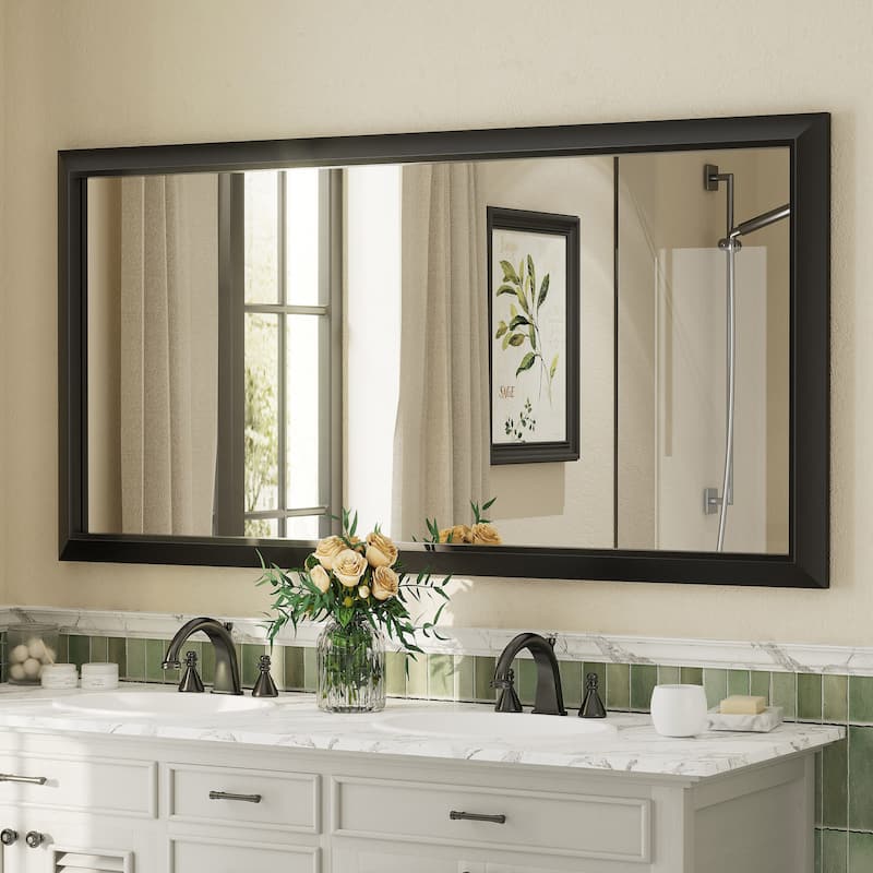 Beveled Metal Rectangle Framed Bathroom Vanity Tempered Glass Mirrors - 60" x 30" - Black