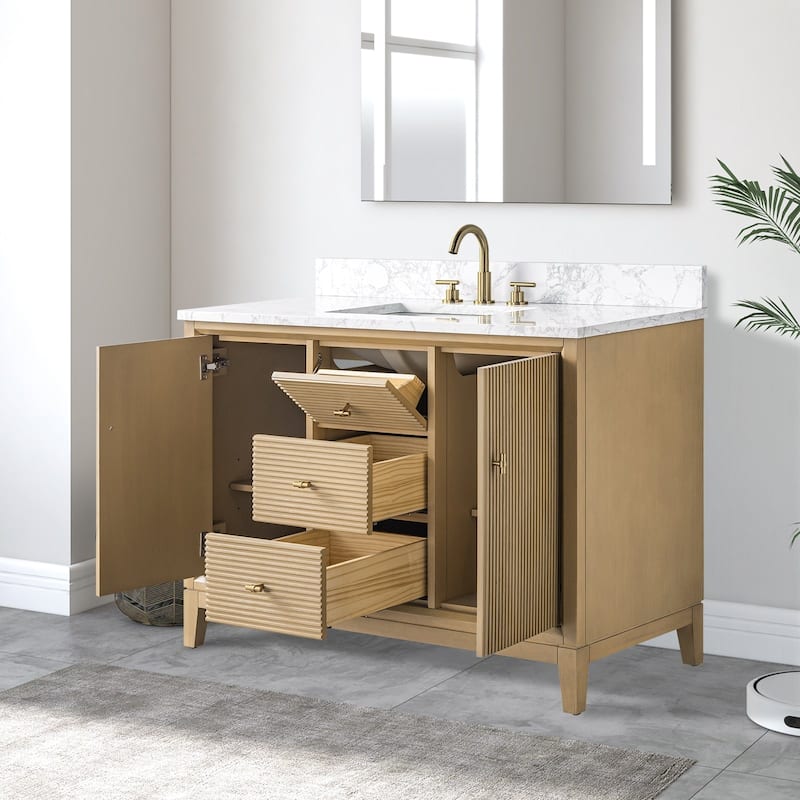 Vanity Art 48" Freestanding Bathroom Vanity with Engineered Marble Top and Sink