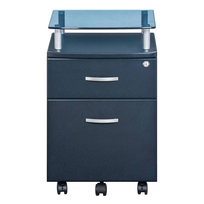 Graphite Mobile Rolling File Cabinet with Glass Top