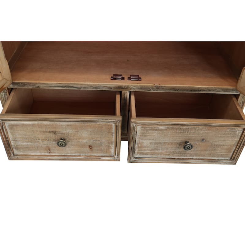 Farmhouse Storage Cabinet,Wood Kitchen Pantry Cabinet with 2 Glass Doors & 2 Drawers,Freestanding Buffet Cupboard with Shelves