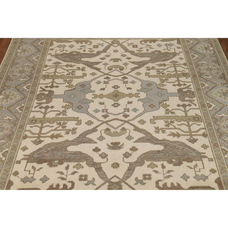 Ivory Oushak Indian Area Rug Handmade Wool Carpet - 8'1"x 9'8"