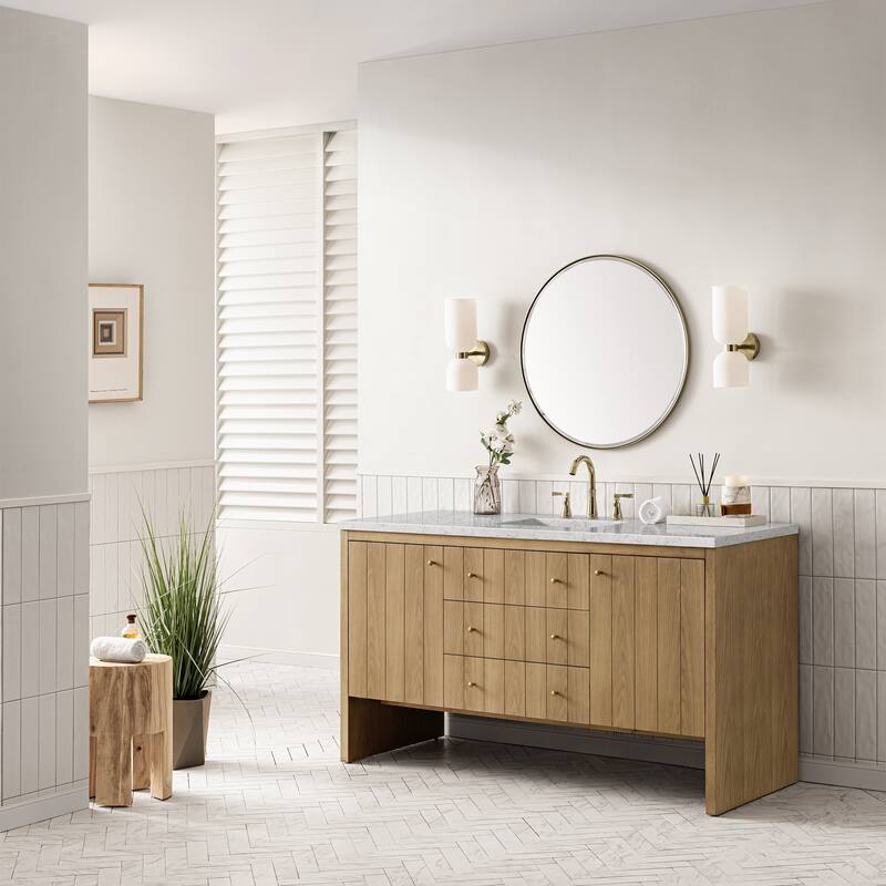 Hudson 60" Single Vanity, Light Natural Oak, FreePower Wireless Charger