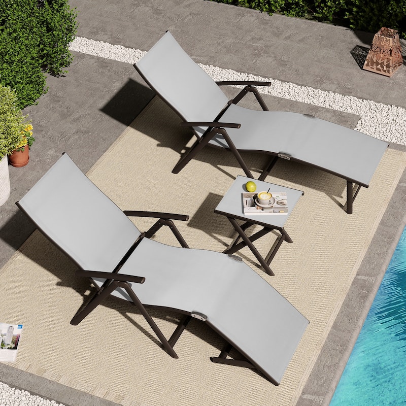 Pellebant Outdoor Adjustable Chaise Lounge Folding Chair and Table Set - N/A