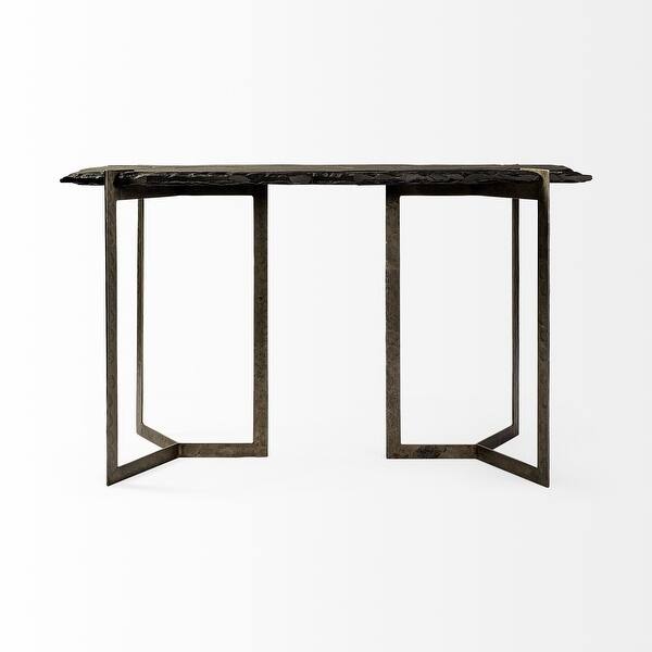 Rectangular Black Live Edge Slate Console Table With Double Pedestal Base Rectangular Black Live Edge Slate Console Table With Double Pedestal Base