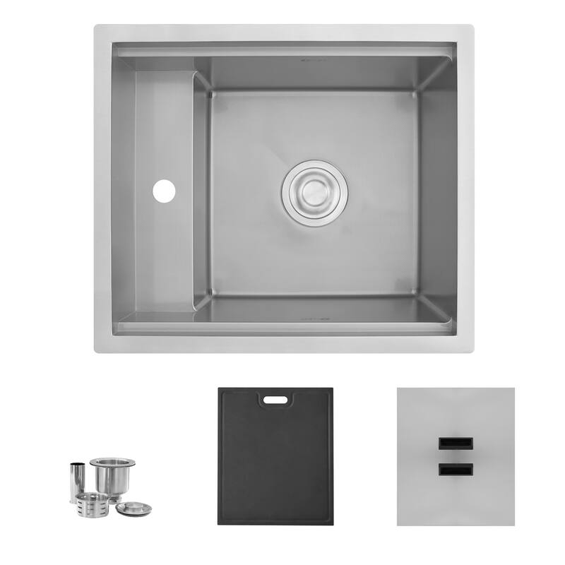 Concealed Dual-Mount 20" Stainless Steel Utility Sink, 1-Hole Prep, Dura-Tek Finish, Handmade
