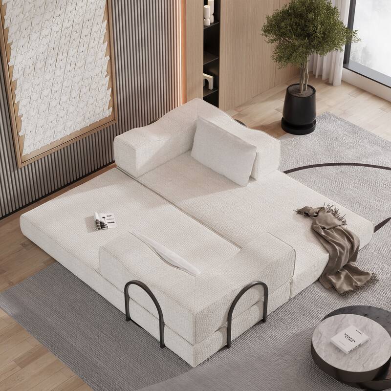 80" Convertible Couch Bed with Removable Cushions and Pillows, 3-Seat Folding Floor Couch & King Size Bed Mattress